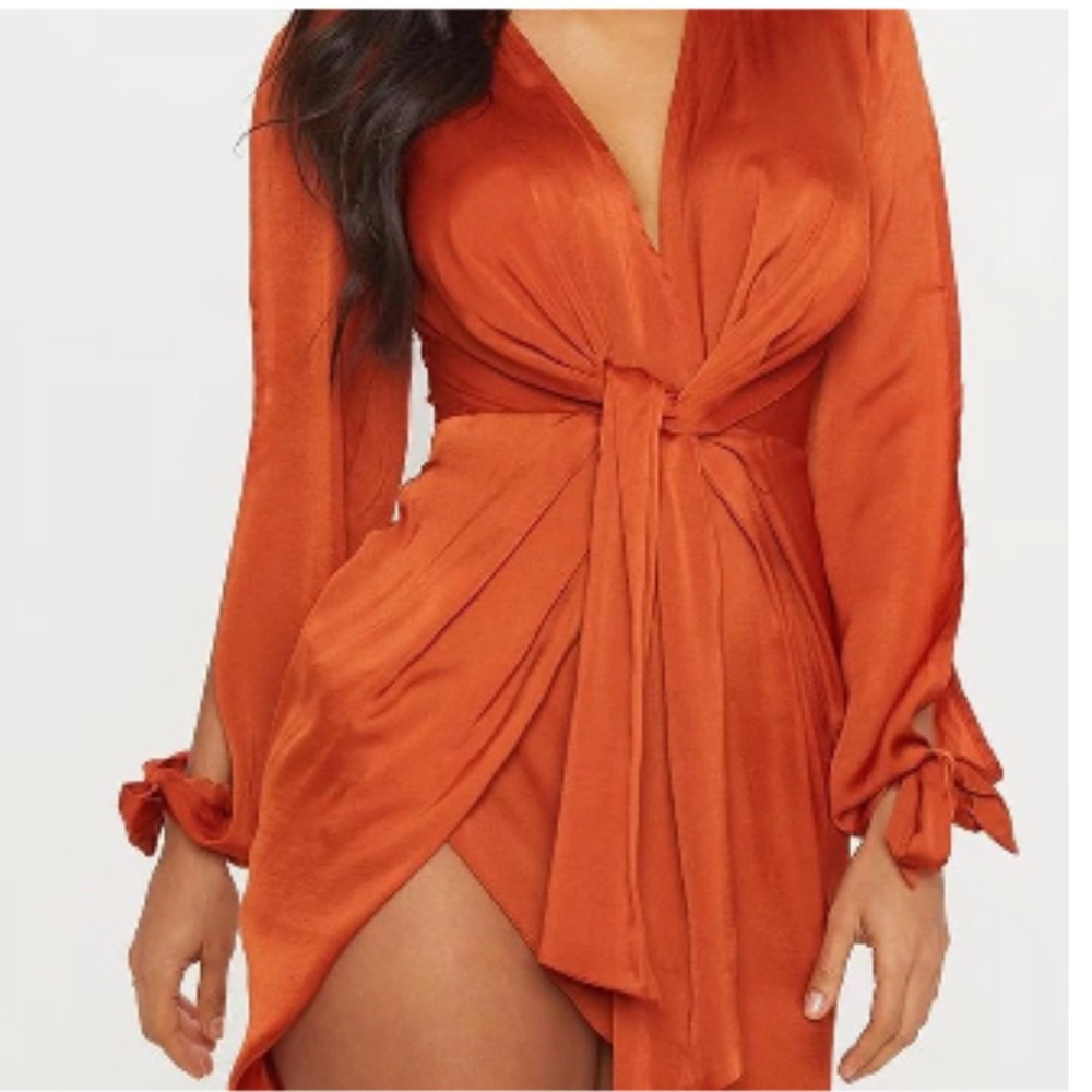 Orange Plunge Neck Bishop Sleeve Sundress